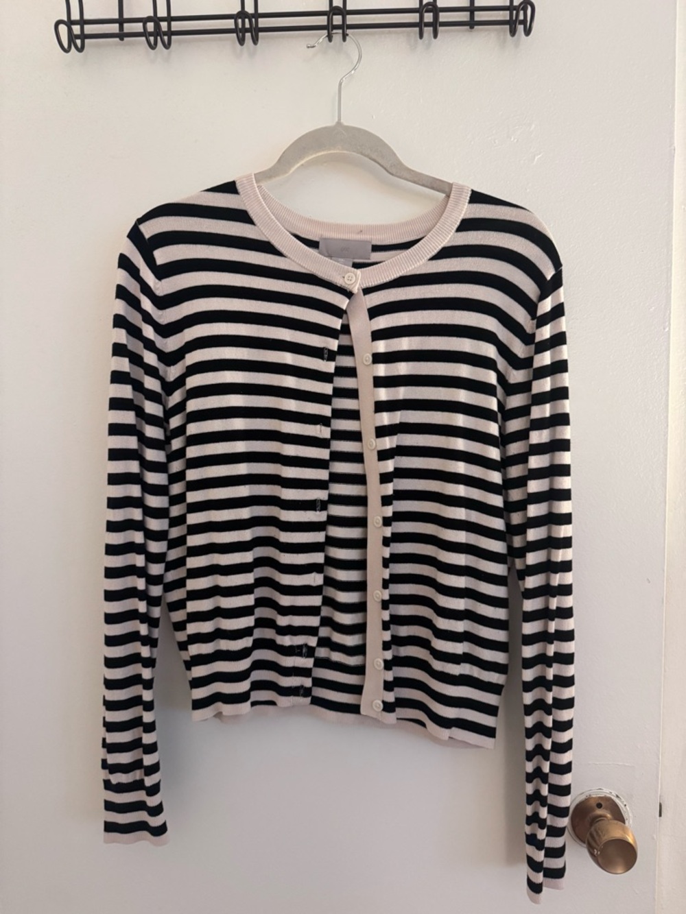 H&M Black & Cream Striped Button-Front Cardigan - Picture 2 of 3